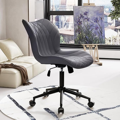 YOUNUOKE Armless Desk Chair Comfy Office Chair with Wheels HomeTask Chair Adjustable Computer Chairs Modern PU Leather Swivel Chairs Upholstered Makeup Vanity Chair(Grayish Purple)