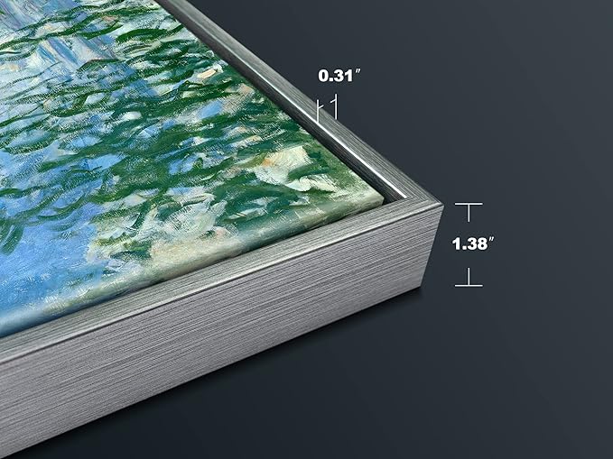 Wieco Art Framed Wall Art Canvas Print of Water Lilies by Claude Monet Paintings Reproduction Modern Canvas Wall Art for Home and office Decoration Abstract Artwork Silver Frame