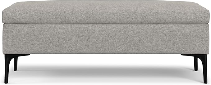 SIMPLIHOME Rebecca 48 inch Wide Mid Century Modern Rectangle Large Coffee Table Storage Ottoman with Lift up Lid in Cloud Grey Polyester , Assembled, For the Living Room, Entryway and Family Room