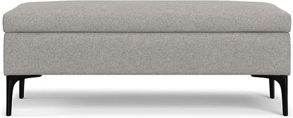 SIMPLIHOME Rebecca 48 inch Wide Mid Century Modern Rectangle Large Coffee Table Storage Ottoman with Lift up Lid in Cloud Grey Polyester , Assembled, For the Living Room, Entryway and Family Room
