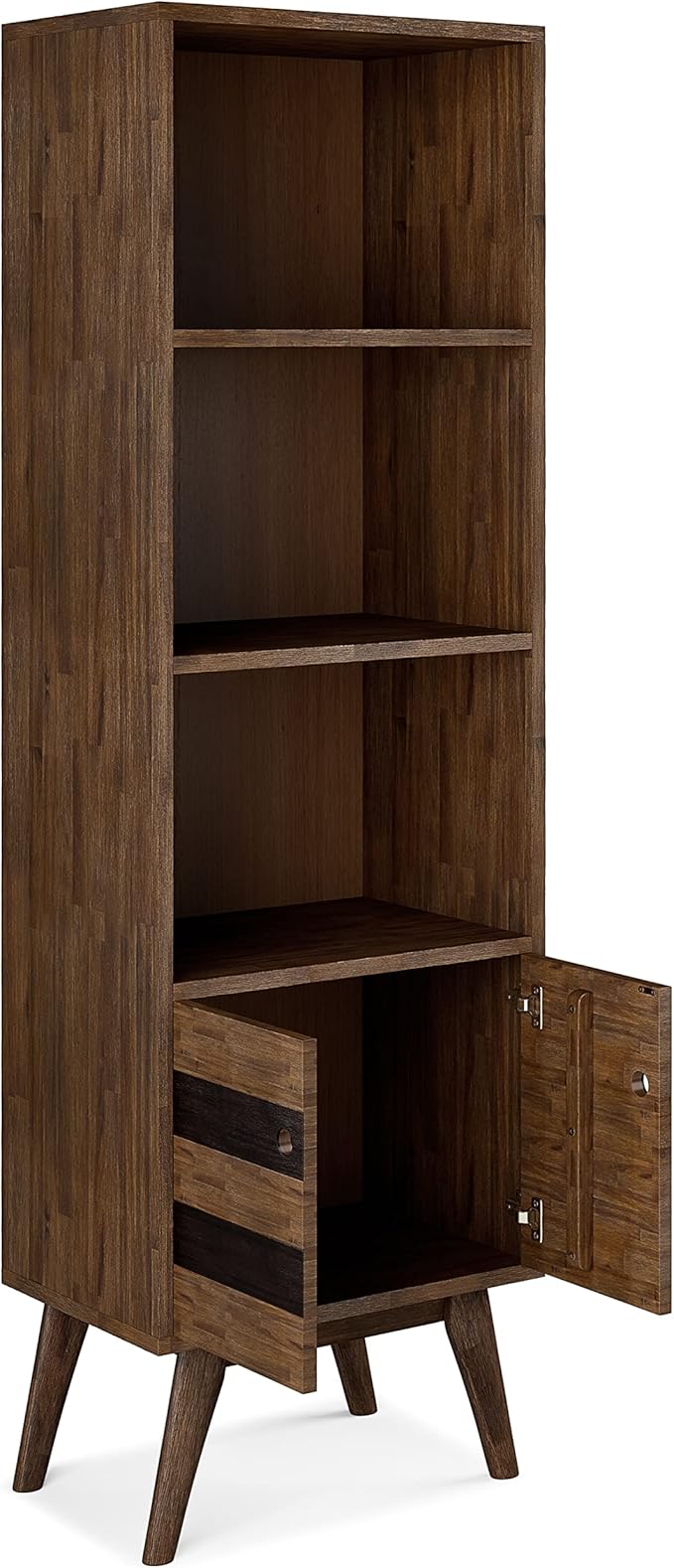 SIMPLIHOME Clarkson Bookcase - 70 inch Tall Solid Acacia Wood Storage Bookshelf in Rustic Natural Aged Brown, Contemporary Storage for Living Room, Study or Office with Open Shelves and Lower Cabinet