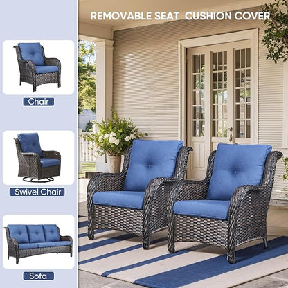 Patio Chair Cushions 6 Packs - Outside High Back Water-Resistant Cushion 22x24 with Zipper Cover for Outdoor Glider Rocking Chairs Loveseat 3-Seater Couch Sofa – Blue/Buckle