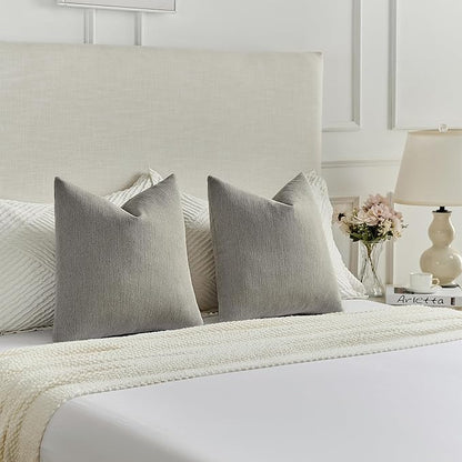 FUTEI Smoke Gray Chenille Decorative Throw Pillow Covers 12x20 Inch Set of 2,Soft Cozy Faux Linen Textured Lumbar Pillow Cases,Farmhouse Home Decor for Couch Living Room