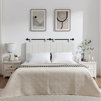 UEV Queen Headboard Only, Wall Mounted Hanging Upholstered Bed Head Board, Modern Vertical Channel Design of Fine Linen, Elegant Light Yellow Fluted Headboard for Bedroom (Light Yellow, Queen Size)