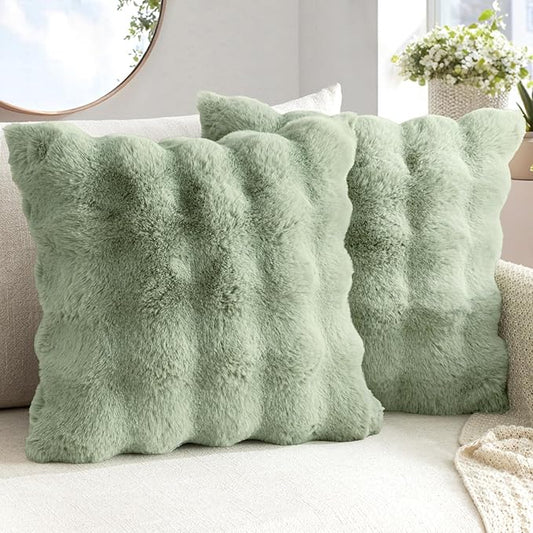 MIULEE Faux Fur Pillow Covers Thick Soft Plush Throw Pillows Luxury Home Decor for Couch Bed Bedroom Living Room Sofa,18x18 Inch Pack of 2 Sage Green
