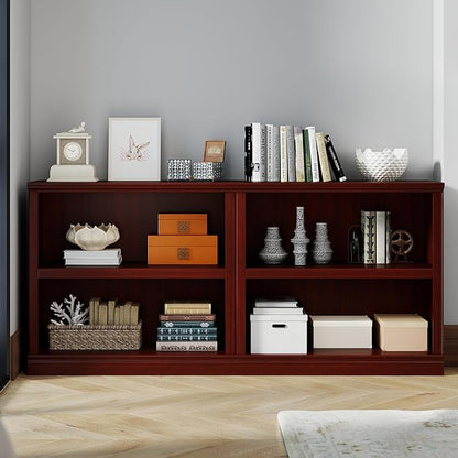 30" Bookcase, White Floor Standing Bookshelf, 2-Tier Display Shelves Open Storage Organizer, Book Case for Living Room Hallway Kitchen Home Office Bedroom, Mahogany 2 Tiers