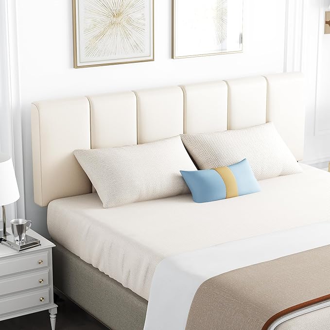 HAOBO Home Upholstered Headboards Foldable Queen/Full Faux Leather Panels with Height Adjustments-White
