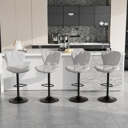 Bar Stools Set of 3,Adjustable Swivel Barstools, Faux Leather Bar Chairs,Upholstered Counter Height with High Backrest for Kitchen Island, Light Grey