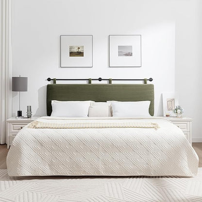 UEV Queen Headboard Only, Wall Mounted Hanging Upholstered Bed Head Board, Modern Vertical Channel Design of Fine Flannel, Elegant Green Fluted Headboard for Bedroom (Green, Queen Size)