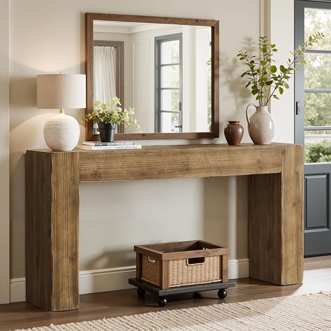 Tribesigns Title 63-Inch Solid Wood Console Sofa Table, Farmhouse Long Entryway Table Behind Couch for Living Room, Entrance, Hallway, Foyer, Easy Assembly (Light Brown)