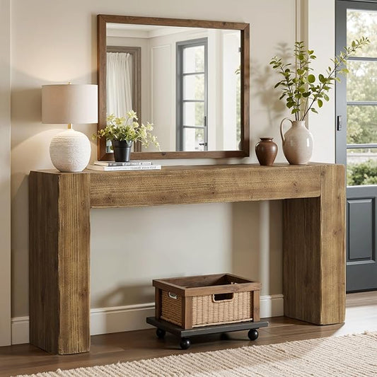 Tribesigns Title 63-Inch Solid Wood Console Sofa Table, Farmhouse Long Entryway Table Behind Couch for Living Room, Entrance, Hallway, Foyer, Easy Assembly (Light Brown)