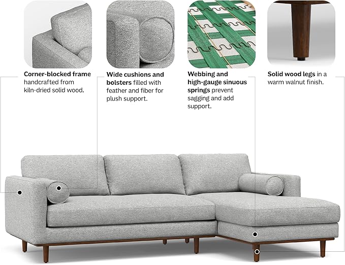 SIMPLIHOME Morrison Right Sectional Sofa in Woven-Blend Recycled Polyester Fabric, Mist Grey, 102-inches Wide, L-Shaped Couch with Right Chaise for the Living Room and Family Room