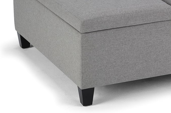 SIMPLIHOME Ellis 36 inch Wide Contemporary Square Coffee Table Storage Ottoman in Dove Grey Linen Look Fabric, Assembled, For the Living Room and Bedroom