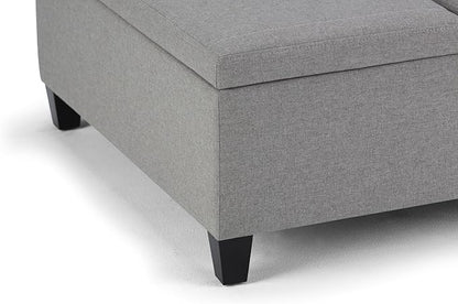 SIMPLIHOME Ellis 36 inch Wide Contemporary Square Coffee Table Storage Ottoman in Dove Grey Linen Look Fabric, Assembled, For the Living Room and Bedroom