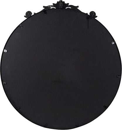 Kate and Laurel Arendahl Ornate Glam Round Mirror, 24 Inch Diameter, Black, Dramatic Baroque Style Wall Mirror for Vintage Antique Inspired Home Decor Aesthetic