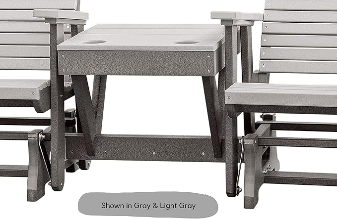 DutchCrafters Modern Horizontal Slat High Back Poly Double Glider Chairs with Center Table Outdoor Patio Furniture (Black & Aruba Blue)