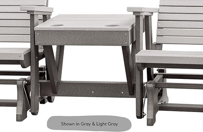 DutchCrafters Modern Horizontal Slat High Back Poly Double Glider Chairs with Center Table Outdoor Patio Furniture (Tudor Brown & Weatherwood)