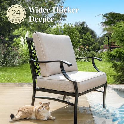 Patio Furniture Set 7 pcs, Outdoor Patio Furniture, 3-Seat Sofa, 2 Single Chairs, 2 Swivel Chairs, 2 Ottomans and 5.75" Extra Thick Cushion, Patio Conversation Set for Backyard Deck,Beige