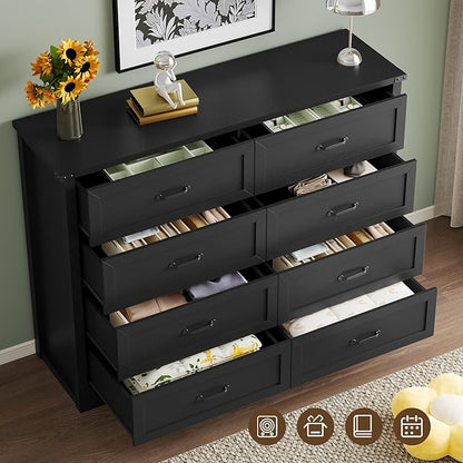 8-Drawer Dresser for Bedroom, Modern Wooden Chest of Drawers with Metal Handles, Anti-Tipping Design, Sturdy and Stable Storage Organizer for Living Room, Entryway, Home Office, Standard