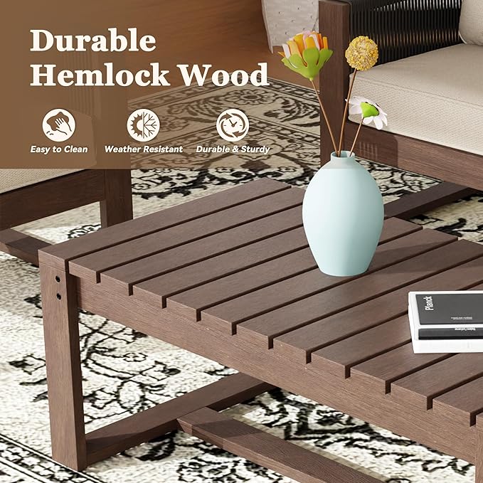 6 Piece Patio Furniture Set with 3-Seat Sofa, 2 Porch Armchairs, 2 Ottoman and 1 Coffee Table Wicker Outdoor Conversation Set for Garden, Terrace, Porch, Balconies, Lawns