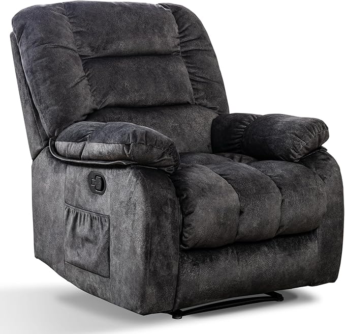 ANJHOME Massage Recliner Chairs with Heat and Vibration,Overstuffed Manual Rocking Reclining Chair for Living Room Bedroom (Grey)