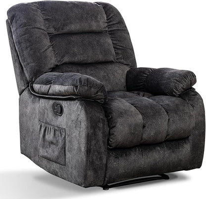 ANJHOME Massage Recliner Chairs with Heat and Vibration,Overstuffed Manual Rocking Reclining Chair for Living Room Bedroom (Grey)