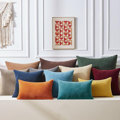 GAWAMAY Decorative Square Throw Pillow Covers 18x18 Inch Set of 4, Super Soft Chenille Pillows Cover Fall Pillowcase for Living Room Bedroom Sofa Couch Cushion Cover Khaki 45x45cm (No Insert)