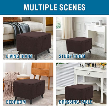 H.VERSAILTEX Thick Durable Linen Look Ottoman Cover Square Fit Length 36"-37" Footrest Folding Storage Stool Furniture Protector Soft Slipcover for Living Room with Elastic Bottom - Heather Chocolate