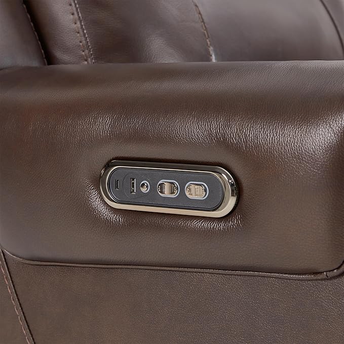 Watson & Whitely Genuine Leather Power Recliner Chairs for Adults, Lay Flat Recliner with Power Headrest, USB Ports and Cup Holders, Electric Reclining Sofa for Living Room, Bedroom, Dark Brown
