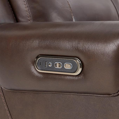 Watson & Whitely Genuine Leather Power Recliner Chairs for Adults, Lay Flat Recliner with Power Headrest, USB Ports and Cup Holders, Electric Reclining Sofa for Living Room, Bedroom, Dark Brown