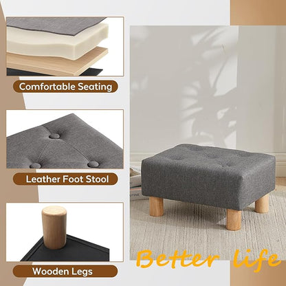 Small Foot Stool Ottoman, Linen Footstool Ottoman Foot Rest for Couch, Rectangle Footstools and Ottomans Small for Living Room, Entryway and Bedroom (Gray)
