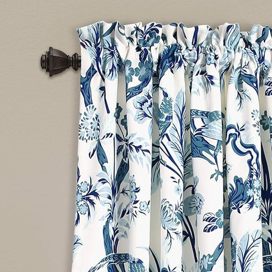 Lush Decor Dolores Light Filtering Window Panels, Pair, 52" W x 84" L, Blue - Floral Curtains for Bedroom - Vintage Curtains - Coquette Room Decor