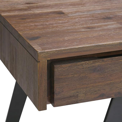 SIMPLIHOME Lowry Desk - 54-Inch Wide Solid Acacia Wood and Metal Writing Desk in Rustic Natural Aged Brown, Modern Industrial Home Office Computer Table with 2 Drawers and Flip-Down Keyboard Tray