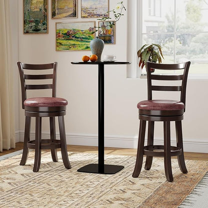 COSTWAY 26" Counter Height Stools Set of 2, Swivel High-Top Chairs with Backrest & Faux Leather Padded Seat, Rubber Wood Counter Barstools with Footrest for Kitchen, Dining Room, Pub (2,26'')