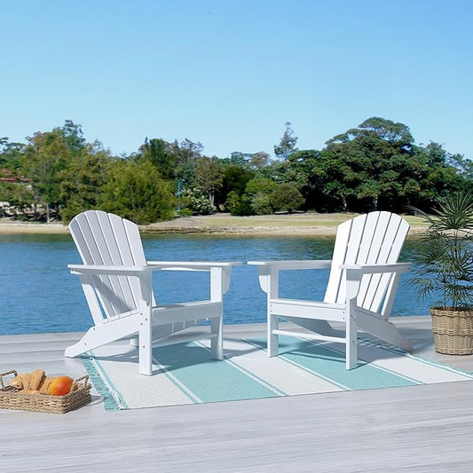 Costaelm Outdoor Adirondack Chair, HDPE Patio Chair, Weather Resistant Lawn Firepit Outside Chairs for Porch, Poolside, Garden, Backyard Deck, White