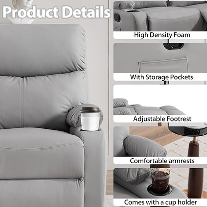 Manual Recliner Sofa Set Anti-Scratch 3 Seats Reclining, Sofa Couches with Side Pocket and Cupholders Wall Hugger Leather Couch for RV Living Room Home Theater Bedroom Apartment