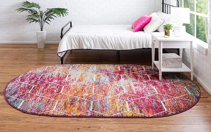 Unique Loom Trellis Frieze Collection Area Rug - Geometric (4' x 6' Oval, Multi/ Ivory)
