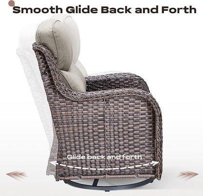 Rilyson Outdoor Patio Swivel Rocker Chairs Set of 2, Waterproof Wicker, High Back, Deep Seating, Wide Armrest, Upgraded 6 inch Thick Cushions, Side Table, Ideal for Deck Porch Yard, Brown/Beige