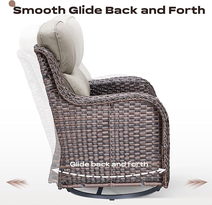 Rilyson Wicker Outdoor Patio Furniture Set - 6 Piece Patio Conversation Sets with Swivel Rocker Chairs, Ottomans, Sofa and Side Table, 6 inch Cushions, Waterproof Wicker, for Porch Deck Brown/Beige