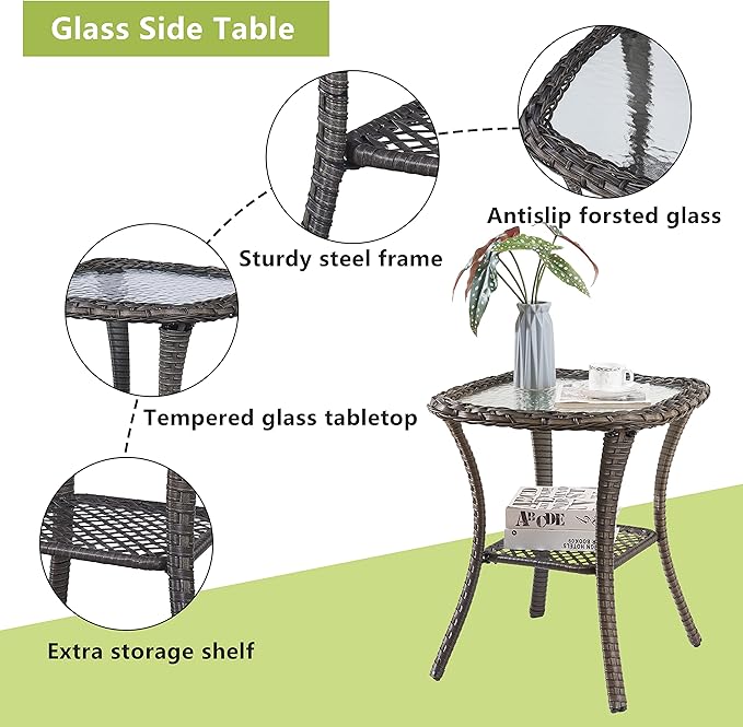 Rilyson 6 Piece Outdoor Patio Swivel Rocker Chairs, Waterproof Wicker, High Back, Deep Seating, Wide Armrest, Upgraded 6 inch Thick Cushions, Side Table, Ideal for Deck Porch Yard, Mixed Grey/Grey