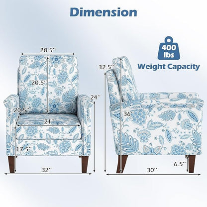 GOFLAME Floral Accent Chair, Comfy Upholstered Armchair with Rubber Wood Legs and Thick Padded Cushion, High Back Single Sofa Chair, Reading Side Chair for Living Room, Bedroom, Blue