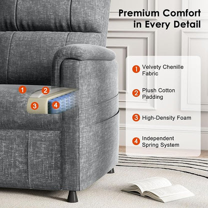 Amada Power Recliner Chair, Electric Chenille Reclining Chair for Adults for Small Spaces with Remote & Side Pockets, Thick Seat Cushion for Living Room & Bedroom, Home Theater, RV