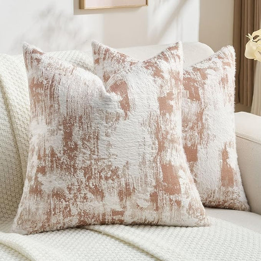 FUTEI Rust White Decorative Throw Pillow Covers 22x22 Inch Set of 2,Soft Faux Cashmere Jacquard - Textured & Cozy Cushion Case,Modern Home Decor for Couch Bed Living Room
