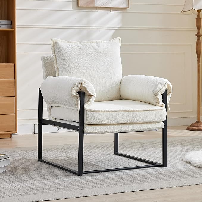 Modern Comfy Reclining Chair with 6 Angle Adjustable Backrest, Upholstered Accent Chair Fabric Living Room Lounge Chair for Reading Room - Cream, 1PC