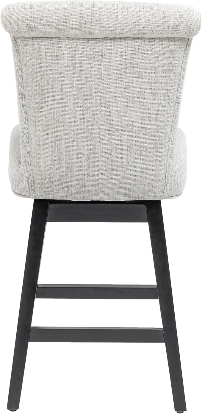 Bar Stools Set of 2, 26 Inch Upholstered Barstools with 15.7" High Back and Footrest, Swivel Counter Height Barstools for Kitchen Island Home Bar Performance Fabric Ivory White