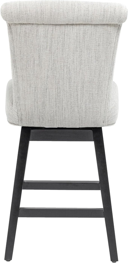 Bar Stools Set of 2, 26 Inch Upholstered Barstools with 15.7" High Back and Footrest, Swivel Counter Height Barstools for Kitchen Island Home Bar Performance Fabric Ivory White