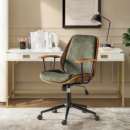 Modern Office Chair with Bentwood Polyester Upholstery Ergonomic Swivel Desk Chair with Adjustable Height for Home Office or Study Green