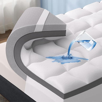Bedsure 4 Inch King Size Mattress Topper, Dual Layer 2.5 Inch Gel Memory Foam & 800 GSM Waterproof Pillow Top Cooling Memory Foam Mattress Topper with 8-21 Inch Deep Pocket (King, 78x80 Inches)