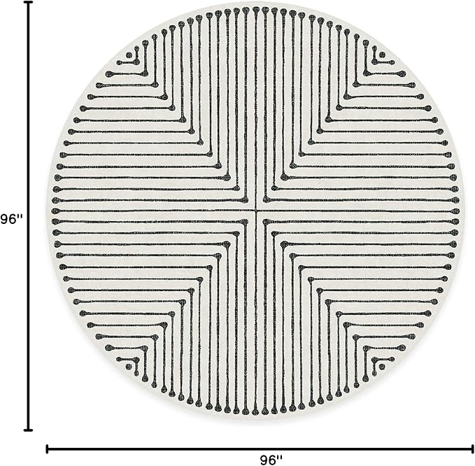 RUGGABLE x Jonathan Adler Machine Washable Area Rug – Inkdrop Black & Ivory 8 ft Round, Stain-Resistant, Non-Slip – Large Rugs for Living Room, Bedroom, Hallway, Entryway & Office–with Standard Pad