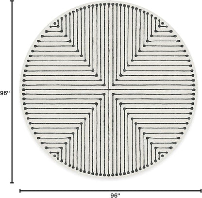 RUGGABLE x Jonathan Adler Machine Washable Area Rug – Inkdrop Black & Ivory 8 ft Round, Stain-Resistant, Non-Slip – Large Rugs for Living Room, Bedroom, Hallway, Entryway & Office–with Standard Pad